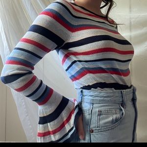 Tommy Hilfiger flared sleeve striped knit sweater